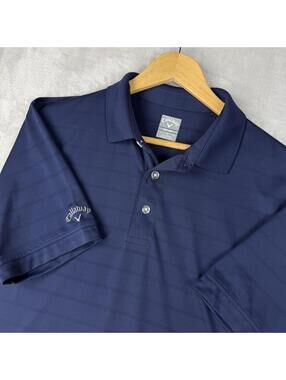 Callaway Opti Dri Golf Polo Navy Striped Performance Shirt SL Men Size L Preppy